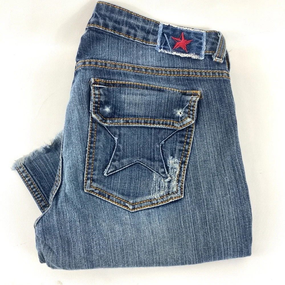 People’s Liberation flap star pocket  jeans  flare sz 32 - Picture 4 of 12